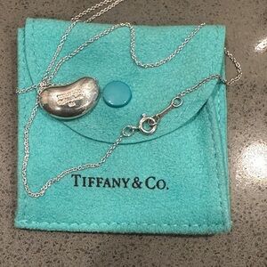 Tiffany & Co. Elsa Peretti Bean Silver Necklace with Blue Pouch